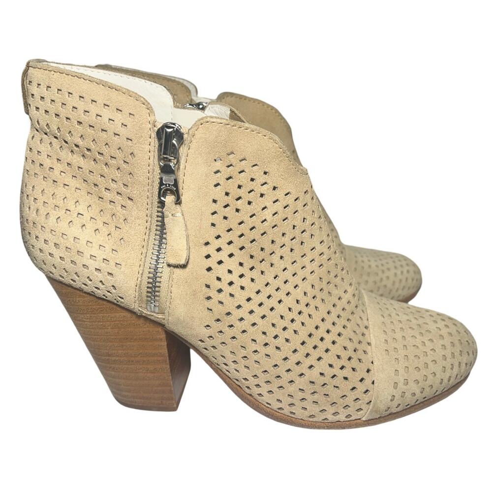 Rag & Bone Margo Boot Bootie Suede Perforated Double Zip Tan Taupe 38.5 …
